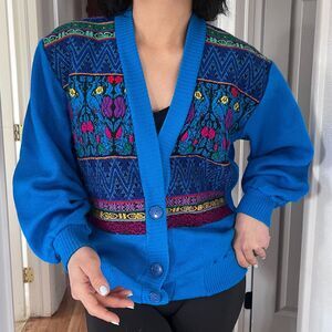 Vintage Cardigan Embroidered Guatemalan Folk Boho Tapestry Handmade Multicolor